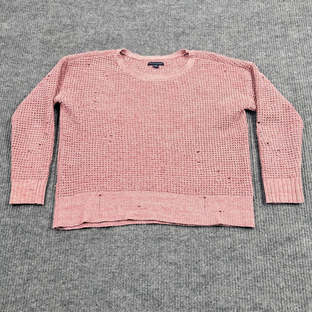 American Eagle Women's S Pink Distressed Open Knit Sweater Pullover Boho Grunge